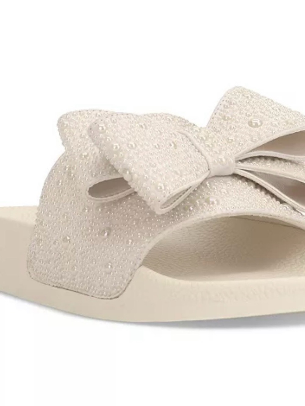 Women's Cream Bow Slide Sandals with Pearl Accents